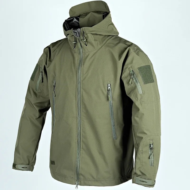 Men's Military Tactical Jackets Full Zip Shark Skin Soft Shell Tactical Waterproof Windbreaker Outdoors Hiking Hooded Coat S-4XL