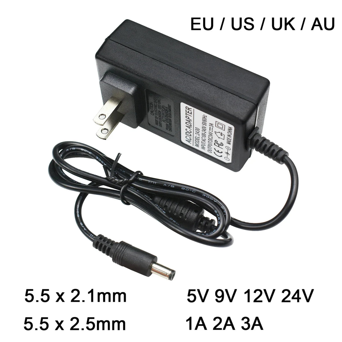 AC110-240V To DC 5V 9V 12V 24V 1A 2A 3A Universal Power Adapter 5.5*2.1/2.5mm EU US AU UK Supply Charger for LED Strip Light TV