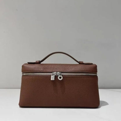 Lunch box bag, genuine leather women's bag, one shoulder crossbody handbag, lychee patterned makeup bag