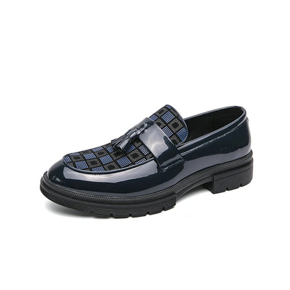 Trend Leather Shoes Men's Patent Leather Tasseled Loafers  Business Dress Wedding Casual Shoes Non-slip Thick Soled Shoes 38-46
