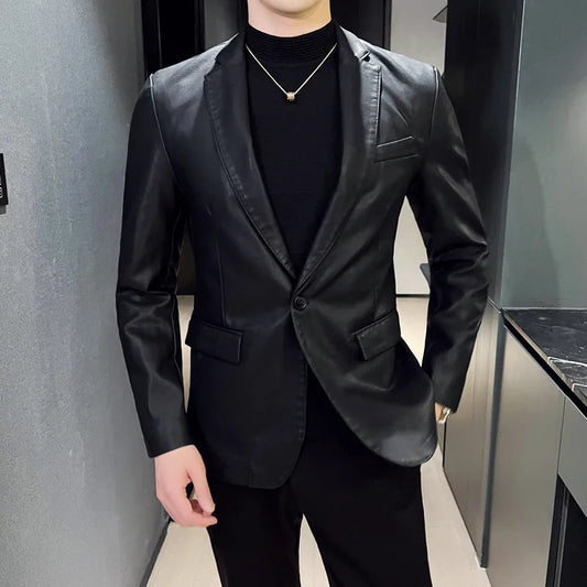 Men's Leather Jacket Autumn and Winter New Cross-border Motorcycle Jacket Slim Small Suit Men's PU Leather Jacket Suit