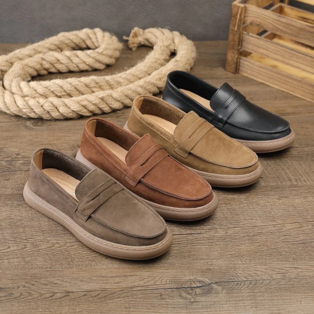 Men's Casual Leather Shoes Men Leather Original Platform Soled Cow Suede Leather Loafers Men Casual Shoes