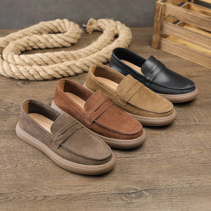 Men's Casual Leather Shoes Men Leather Original Platform Soled Cow Suede Leather Loafers Men Casual Shoes