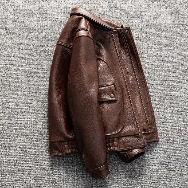 Spring and Winter New Leather Men Short Lapel Slim Fit with The Handsome Trend Soft Leather Jacket Fashion  Mens Leather Jacket