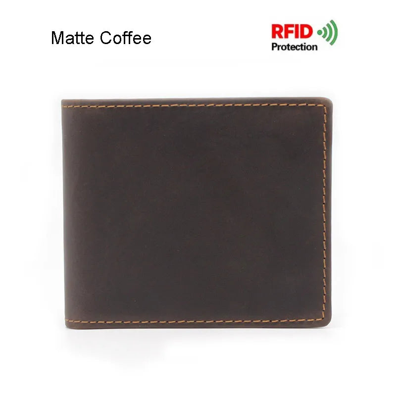 100% Genuine Leather Simple Design Retro RFID Wallet for Men with Cardholder Money Bags Men's Oil Wax Skin Short Wallets