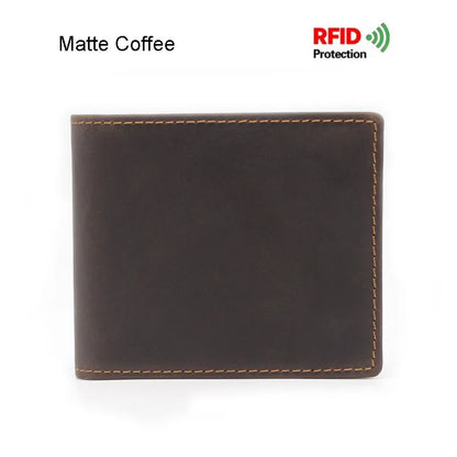 100% Genuine Leather Simple Design Retro RFID Wallet for Men with Cardholder Money Bags Men's Oil Wax Skin Short Wallets