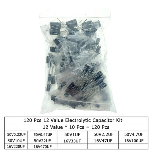 120/200/500Pcs 16V 25V 50V 0.1uF - 1000uF Aluminum Electrolytic Capacitor Assorted Kit Box 1uF 4.7uF 10uF 47uF 220uF 330uF 470uF