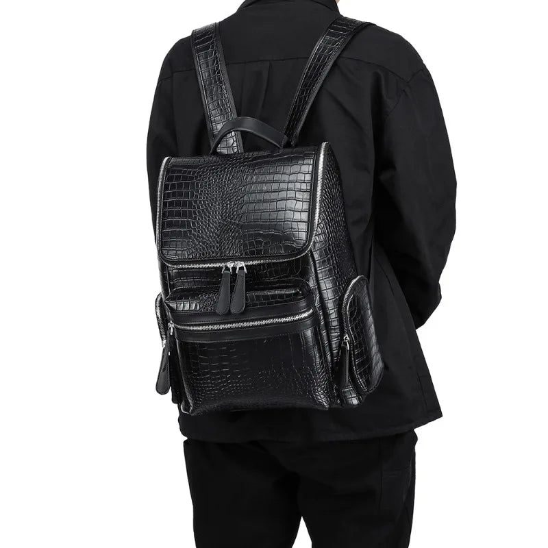 Alligator Leather Men's Backpack Business Laptop Bag Men Large Capacity Travel Backpacks Schoolbag Rucksack Student School Bag