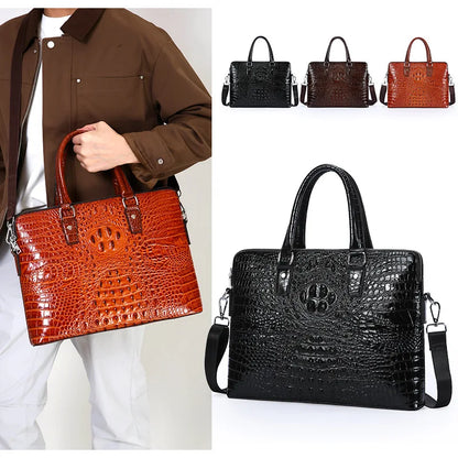 New Crocodile Grain Laptop Bags Cow Genuine Leather Men's Briefcase Luxury Male Handbags Men Messenger 14 Inch Computer Bag