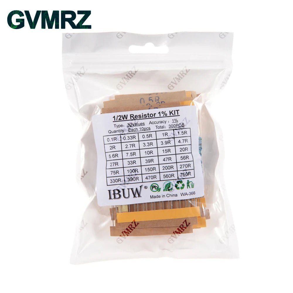 1/4W 1/2W 1W 2W 3W Resistance Set 1% Metal Film Resistor Assortment Kit 1K~820K 0.1R~750R 10K