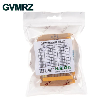 1/4W 1/2W 1W 2W 3W Resistance Set 1% Metal Film Resistor Assortment Kit 1K~820K 0.1R~750R 10K