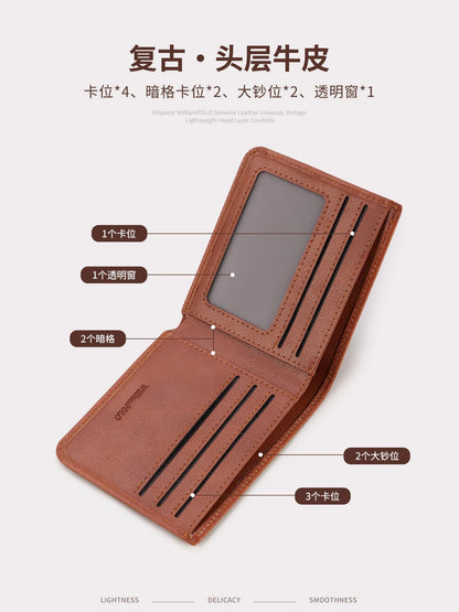 Men's Wallet 2025 New Style Vintage Top Grain Leather Ultra-Thin Card Holder Anti-Theft Anti-Scratch Anti-De-Magnetization Card