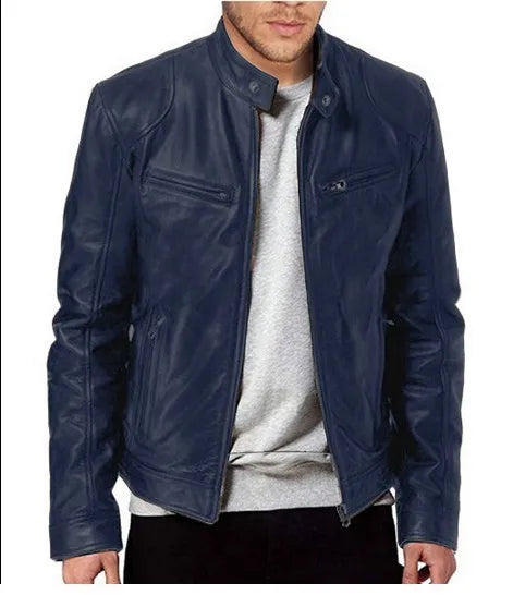 Men's Leather Jacket Bomber Motorcycle Biker Pu Leather Casual Loose Fit Faux Jacket For Men