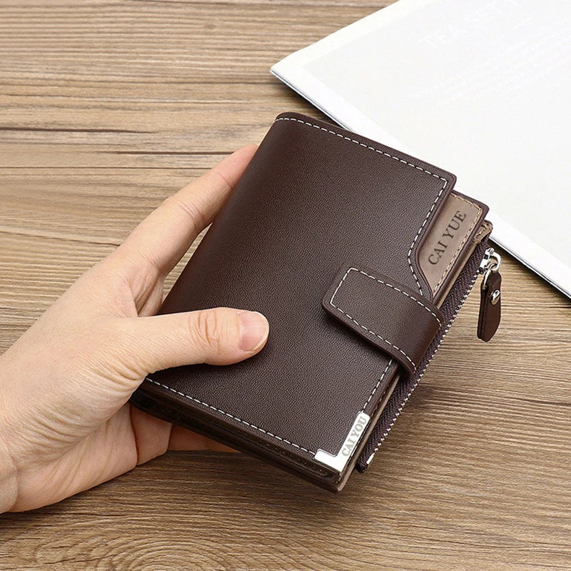 Men PU Leather Wallet Large Capacity Multi Card Slots Zipper Coin Pocket Bifold Short Purse Card Holder Perfect Gift