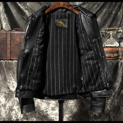 Black Winter Leather Jacket Men Sports Style Plus Size 5XL Genuine Natural Thick Sheepskin Turn-Down Collar Mounted Police Coat