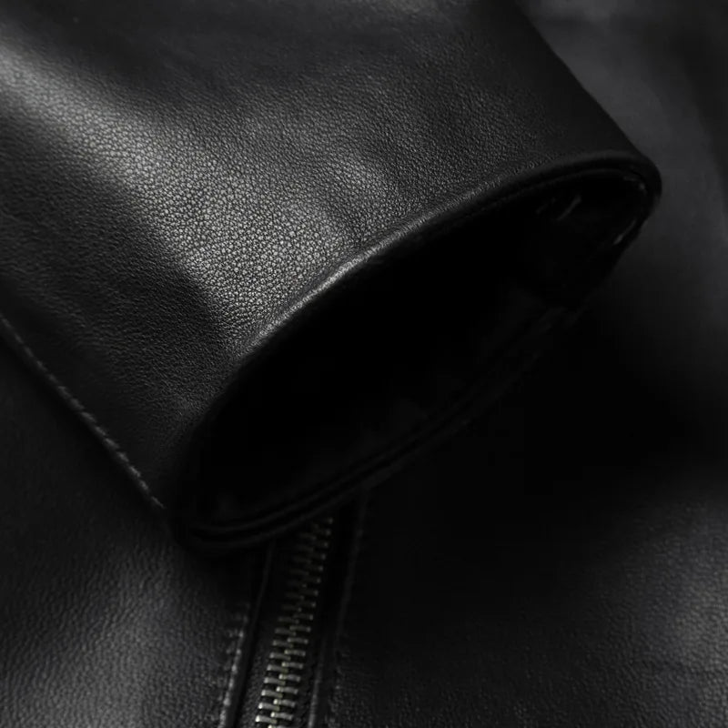 Men's Black Genuine Leather Jacket Sheepskin Lapel Big Size 8XL Handsome Outerwear for Spring And Autumn