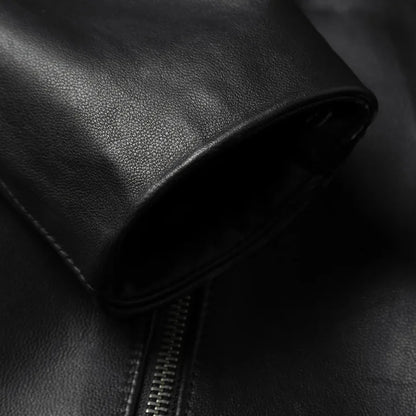 Men's Black Genuine Leather Jacket Sheepskin Lapel Big Size 8XL Handsome Outerwear for Spring And Autumn