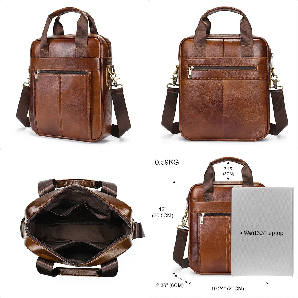 Men's Shoulder Bags Genuine Leather Crossbody Messenger Bag for 13.3 Inch Laptop Briefcase Leather Man Handbags 8577
